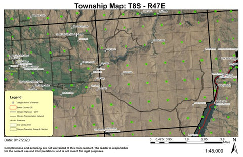 Brownlee Reservoir T8S R47E Township Map Preview 1