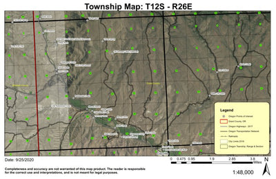 John Day Fossil Beds T12S R26E Township Map Preview 1