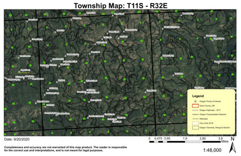 Jonas Mountain T11S R32E Township Map Preview 1