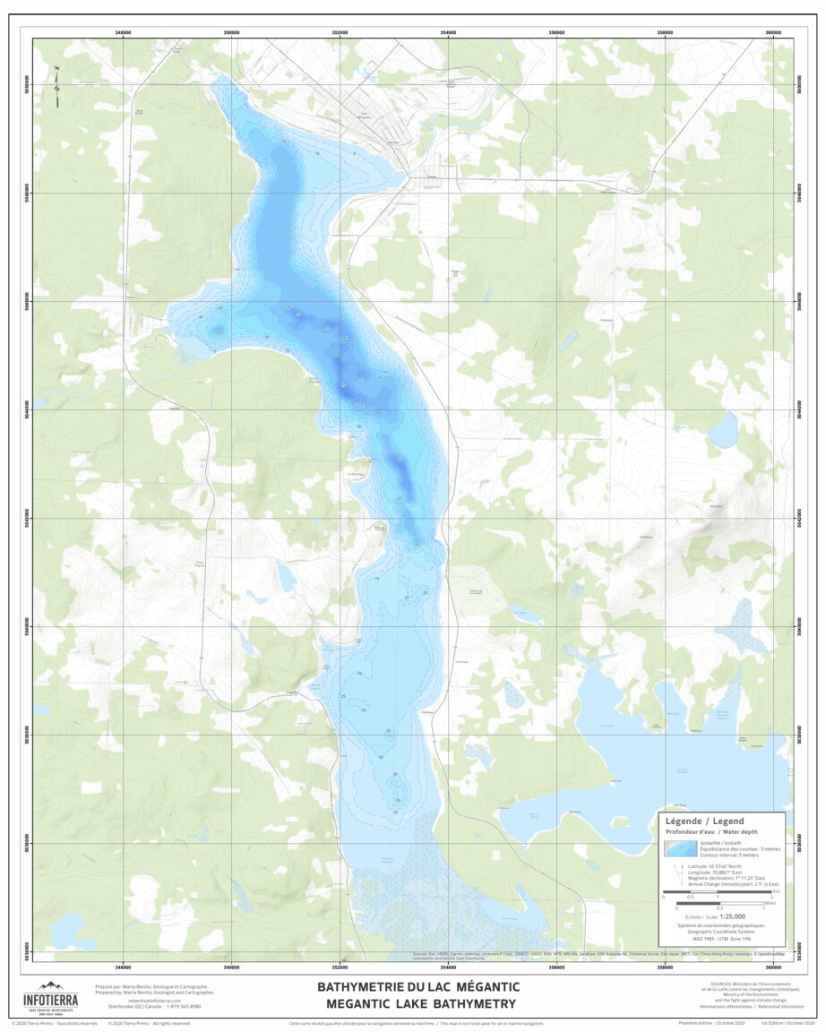 Megantic Region Map LAC MEGANTIC - BATHYMETRIE Map by MARTA BENITO | Avenza Maps