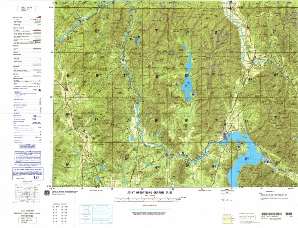 Sandpoint, 1988, 1st edition of JOG Air NM-11-11 at 250000 scale Map by ...