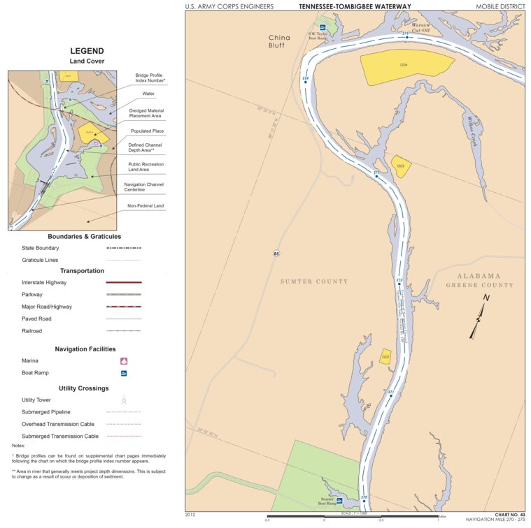 Tennessee-Tombigbee Waterway Chart 43: Historic Miles 270-275 Map by US ...