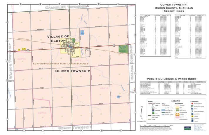 Oliver Township and Village of Elkton, Huron County, Michigan Map by ...