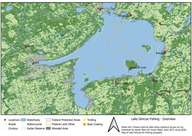 Simcoe Interactive Map Lake Simcoe Fishing Map - Overview by Xavier Maps | Avenza Maps