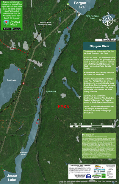 Nipigon River Pine Portage Dam Fishing Map Preview 1