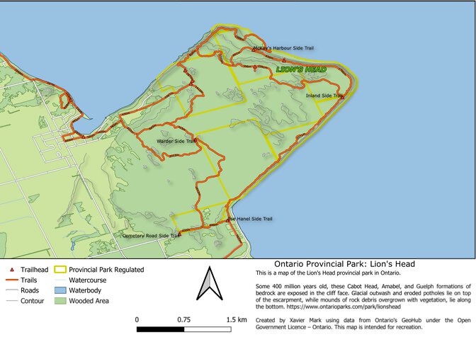 Ontario Nature Reserve: Lion's Head Map by Xavier Maps | Avenza Maps