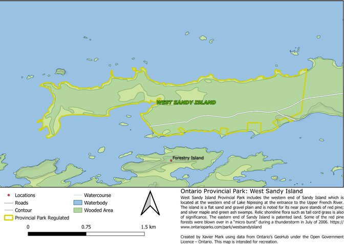 W Sandy Map Ontario Nature Reserve: West Sandy Island Map by Xavier Maps | Avenza Maps
