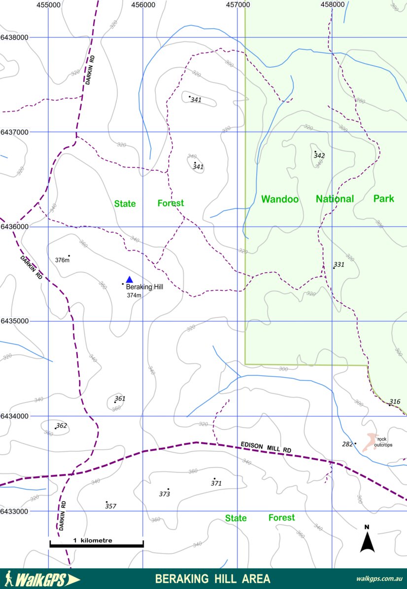 Darling Ranges Hills WalkGPS - Beraking Hill Walk Area - Darling Range Map by WalkGPS ...