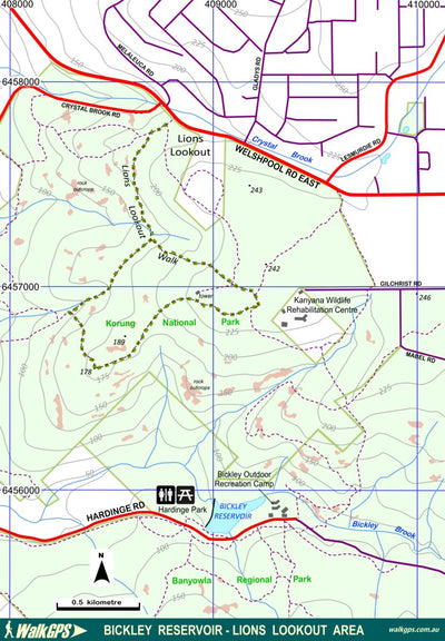 WalkGPS - Bickley Reservoir-Lions Lookout Walk Area - Darling Range Preview 1