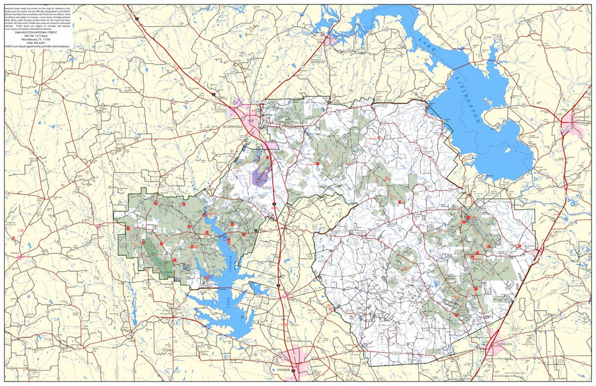 Sam Houston National Forest, Forest Visitor Map by US Forest Service R8 ...