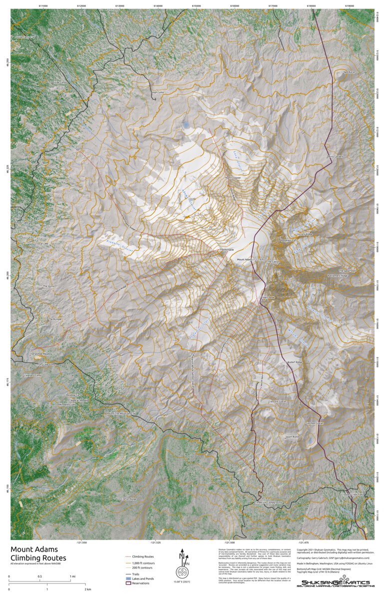 Mount Adams Routes Mount Adams Climbing Routes Map by Shuksan Geomatics | Avenza Maps