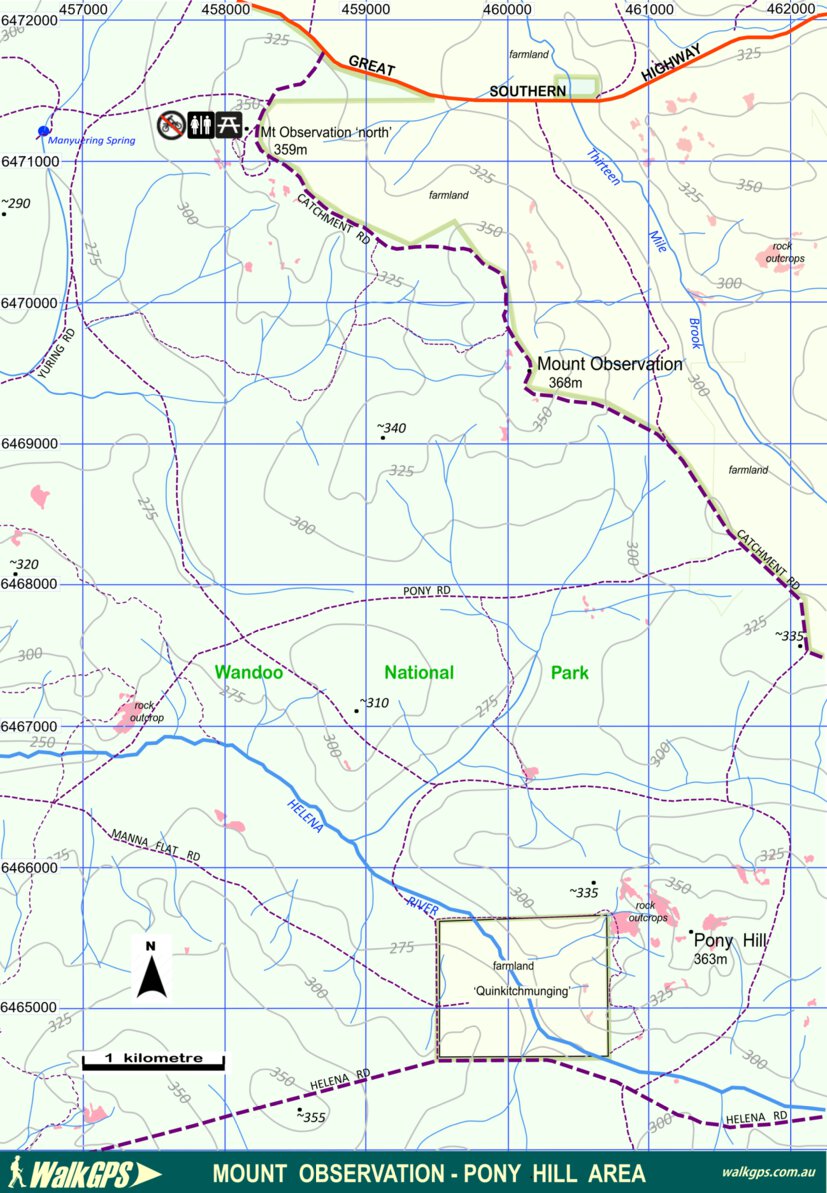 Darling Ranges Hills WalkGPS - Mount Observation-Pony Hill Walk Area - Darling Range Map by ...