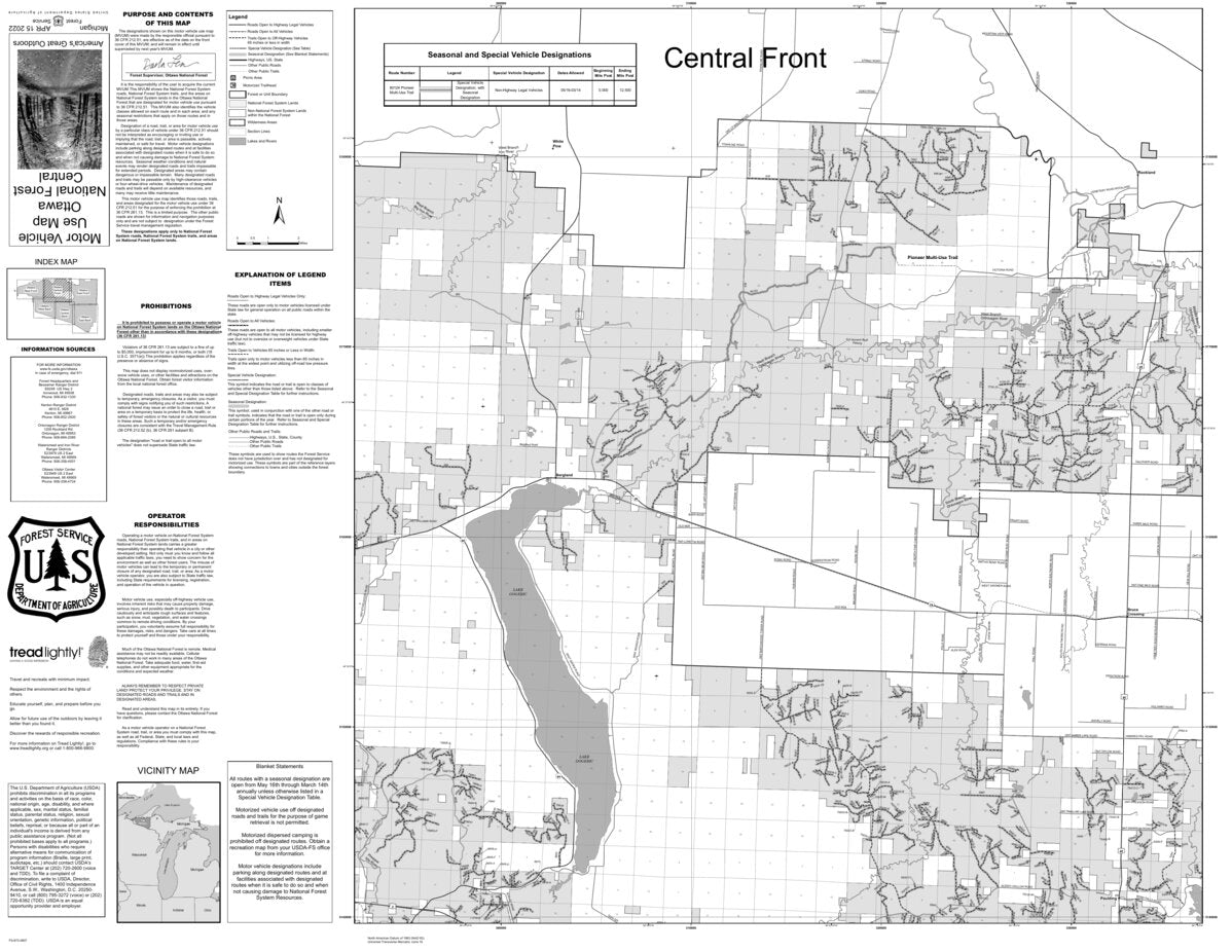 Ottawa NF Central Front MVUM Map by US Forest Service R9 | Avenza Maps