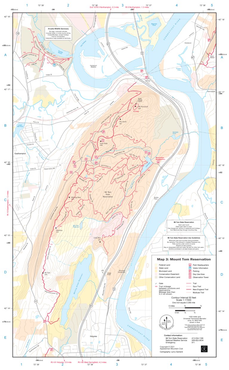 Mount Tom Map AMC Mount Tom Reservation Massachusetts trail Map 11th edition by ...