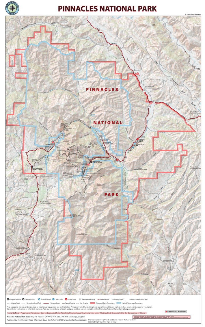 Pinacles Map Pinnacles National Park Map by Tom Harrison Maps | Avenza Maps