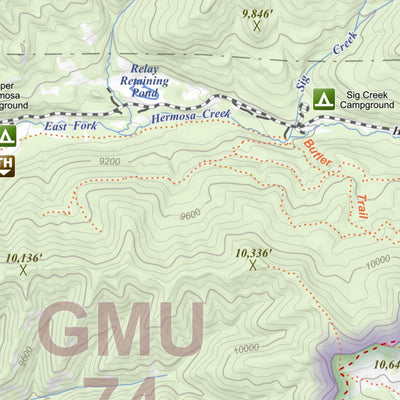 Hermosa Creek, Colorado 15 Minute Topographic Map - Game Management Units Preview 2