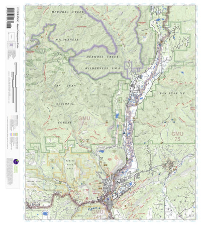 Durango, Colorado 15 Minute Topographic Map - Game Management Units Preview 1