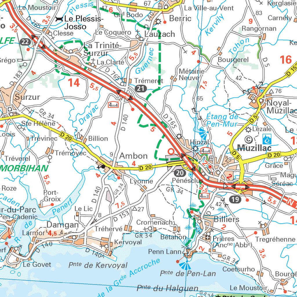 Moribhan Carte Routiere Touristique Golfe Du Morbihan Et Sa Region Map by ...