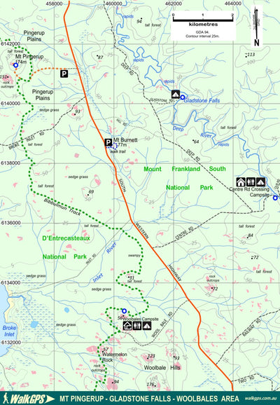 WalkGPS - Walk Mt Pingerup-Gladstone Falls-Woolbales Area Preview 1