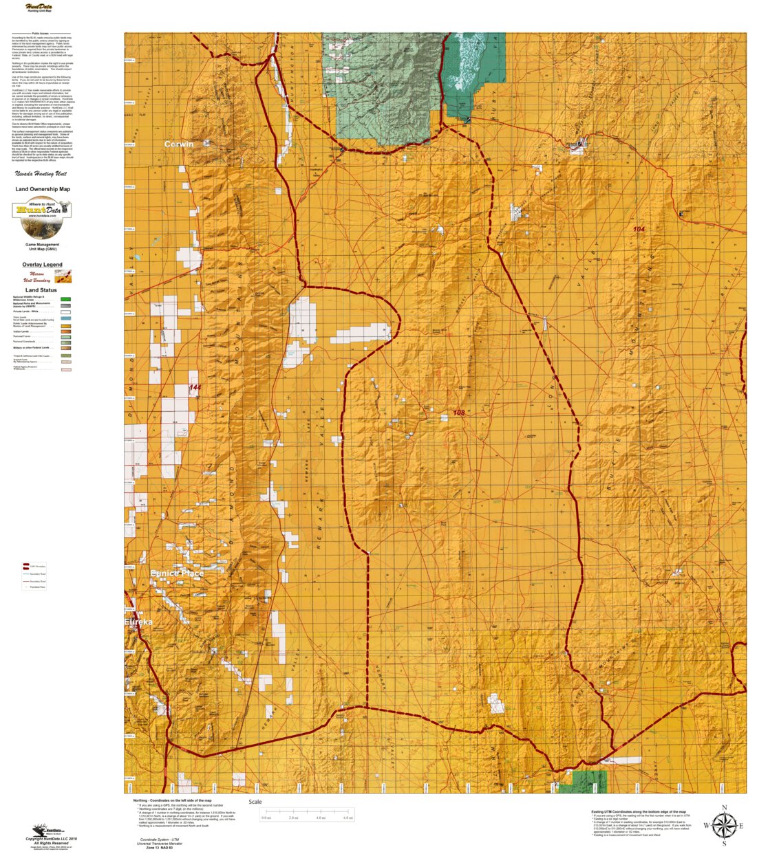Pnd108 Vector Map Nevada Unit 108 Land Ownership Map by Nevada HuntData LLC | Avenza Maps