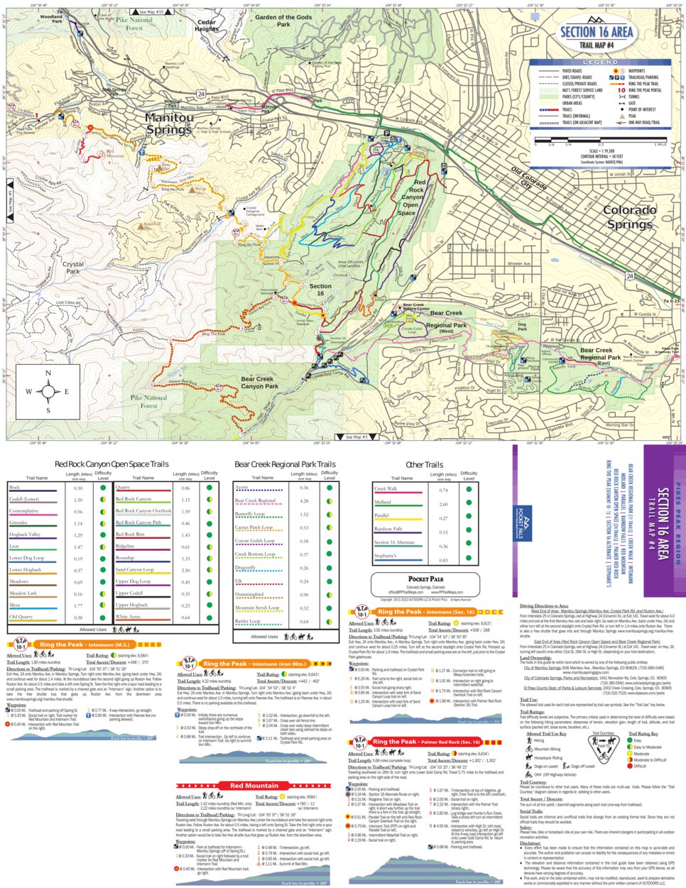 Trail Map#4, Section 16 Area, Pikes Peak Region Series by Pocket