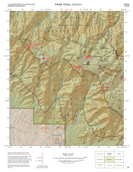 Coronado National Forest Quadrangle: WEBB PEAK Preview 1