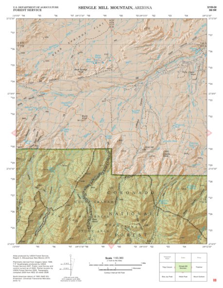 Coronado National Forest Quadrangle: SHINGLE MILL MOUNTAIN Preview 1