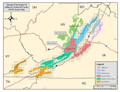 George Washington & Jefferson Natl Forest Atlas Central Zone; James River/Warm Springs Districts Preview 1