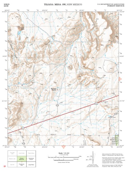 Gila National Forest Quadrangle Map: pg 01 Tejana Mesa SW Preview 1