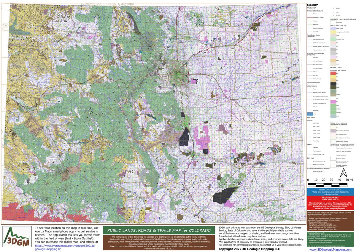 Public Lands, Roads & Trails Map for Colorado by 3D Geologic Mapping ...