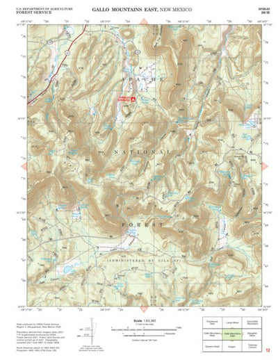 Gila National Forest Quadrangle Map: pg 12 Gallo Mountain East Preview 1