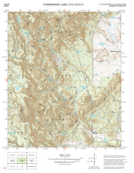 Gila National Forest Quadrangle Map: pg 17 Underwood Lake Preview 1