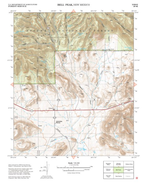 Gila National Forest Quadrangle Map: pg 22 Bell Peak Preview 1