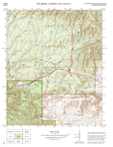 Gila National Forest Quadrangle Map: pg 21 Tularosa Canyon Preview 1