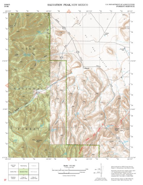 Gila National Forest Quadrangle Map: pg 37 Salvation Peak Preview 1