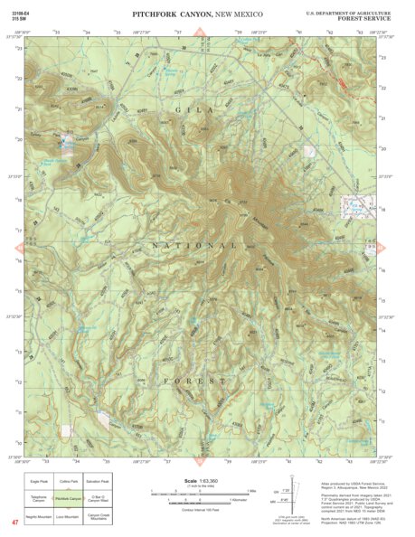Gila National Forest Quadrangle Map: pg 47 Pitchfork Canyon Preview 1