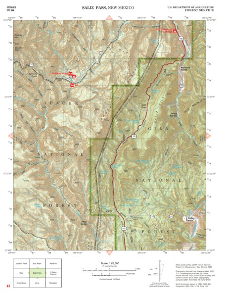 Gila National Forest Quadrangle Map: pg 43 Saliz Pass Preview 1