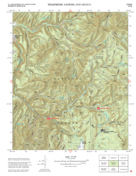 Gila National Forest Quadrangle Map: pg 46 Telephone Canyon Preview 1