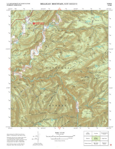 Gila National Forest Quadrangle Map: pg 34 Milligan Mountain Preview 1