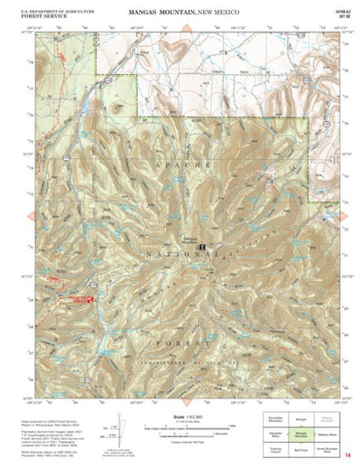 Gila National Forest Quadrangle Map: pg 14 Magnas Mountain Preview 1