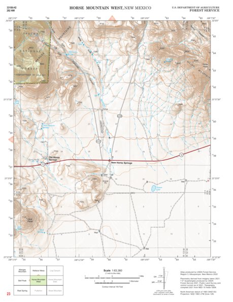Gila National Forest Quadrangle Map: pg 23 Horse Mountain West Preview 1
