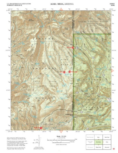 Gila National Forest Quadrangle Map: pg 54 Alma Mesa Preview 1