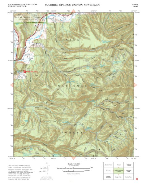 Gila National Forest Quadrangle Map: pg 28 Squirrel Springs Canyon Preview 1