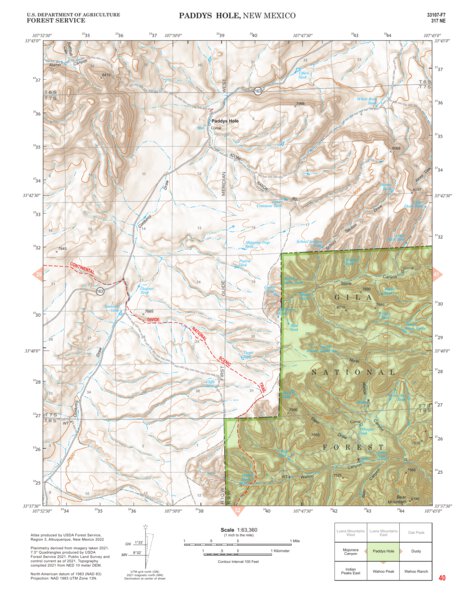 Gila National Forest Quadrangle Map: pg 40 Paddys Hole Preview 1