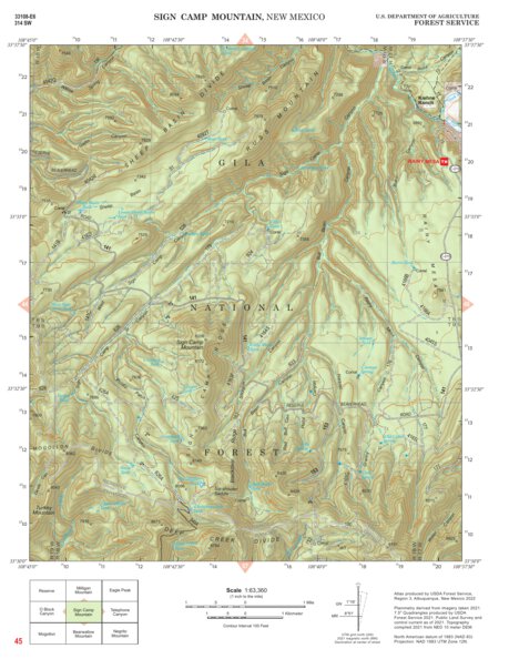 Gila National Forest Quadrangle Map: pg 45 Sign Camp Mountain Preview 1