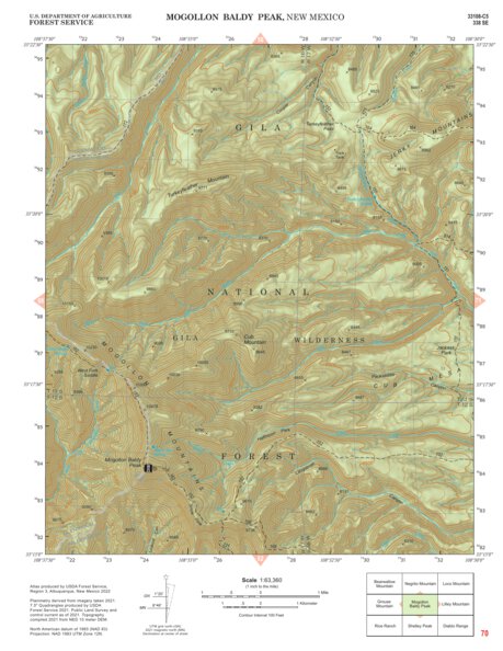 Gila National Forest Quadrangle Map: pg 70 Mogollon Baldy Peak Preview 1
