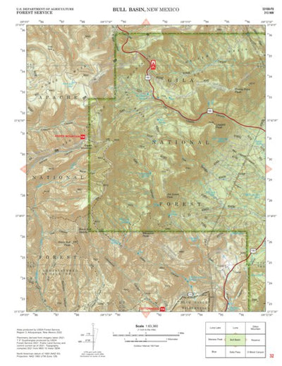 Gila National Forest Quadrangle Map: pg 32 Bull Basin Preview 1