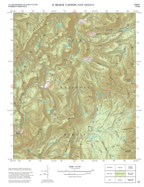 Gila National Forest Quadrangle Map: pg 44 O Block Canyon Preview 1
