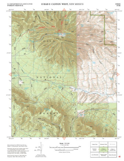 Gila National Forest Quadrangle Map: pg 48 O Bar O Canyon West Preview 1