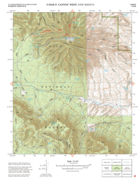 Gila National Forest Quadrangle Map: pg 48 O Bar O Canyon West Preview 1